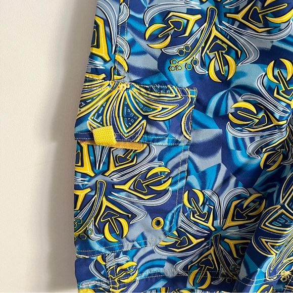 Sideout Y2K Floral Board Shorts Blue Yellow Tropical Surf Swim Trunks Size 32 - Picture 4 of 7